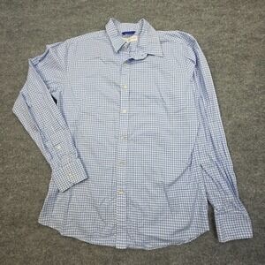 Teddy Stratford Shirt Men's L 4 Blue Check Button Long Sleeve Zip Cotton